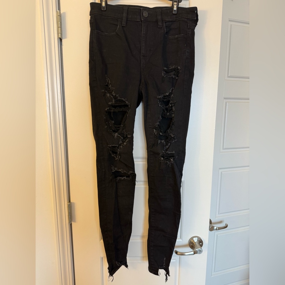 Long AE Black Ripped Jeans